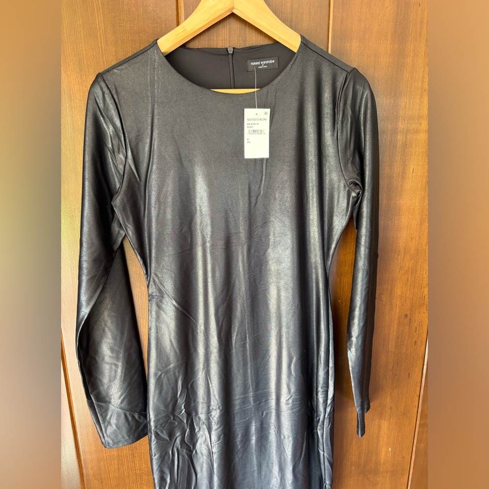 Black Faux Leather Bodycon Spandex Dress NWT
